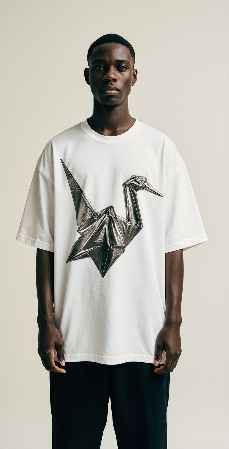 Oversized Paper Future T-Shirt – Origami Crane Graphic Streetwear Tee | Minimalist Unisex Oversized Shirt for Men & Women