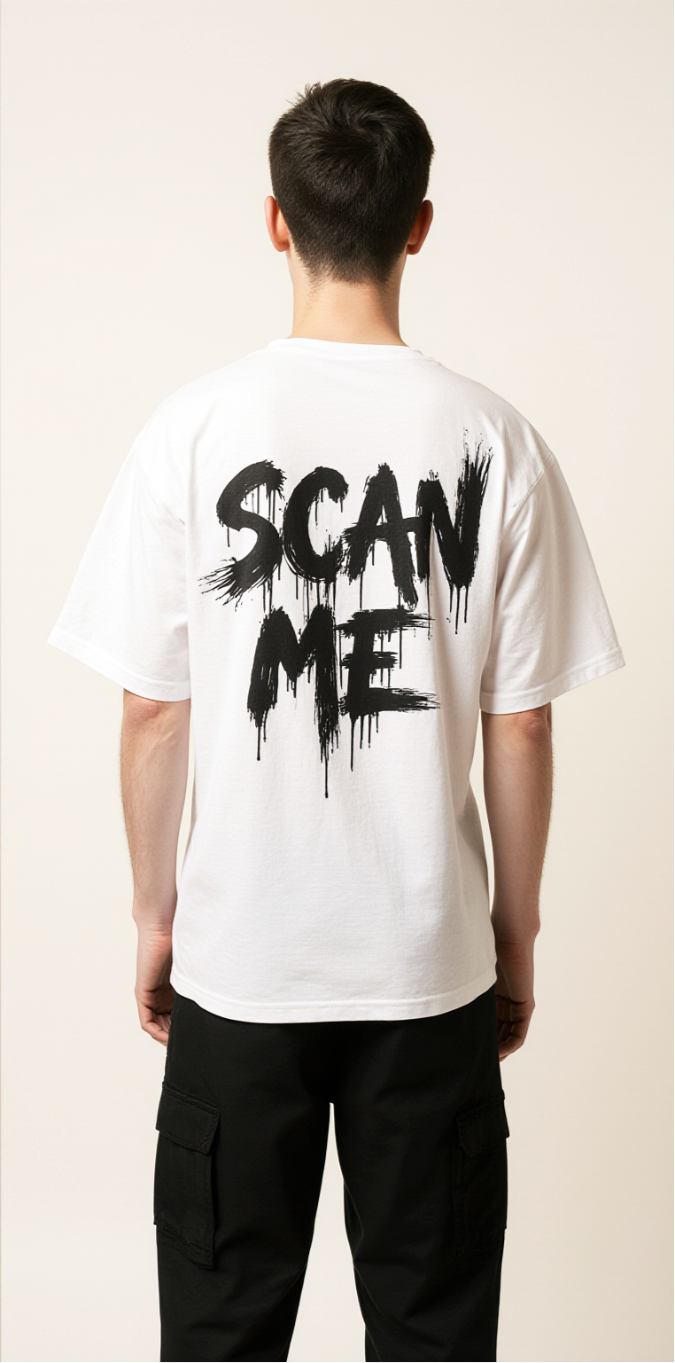 Oversized Scan Me T-Shirt – Barcode Skull Graphic Streetwear Tee | Edgy Graffiti Oversized Shirt for Men & Women
