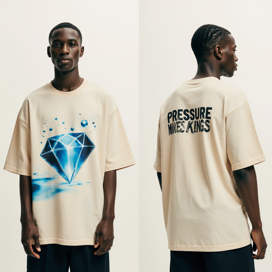 Oversized “Pressure Makes Kings” T-Shirt – Blue Diamond Graphic Streetwear