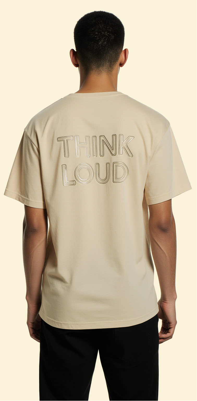 Oversized Beige T-Shirt "Think Loud" – Neural Brain Circuit Graphic Streetwear Tee