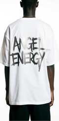 Oversized Angel Energy T-Shirt – White Streetwear Graphic Tee with Silver Wings | Unisex Urban Fashion