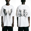 Oversized Angel Energy T-Shirt – White Streetwear Graphic Tee with Silver Wings | Unisex Urban Fashion