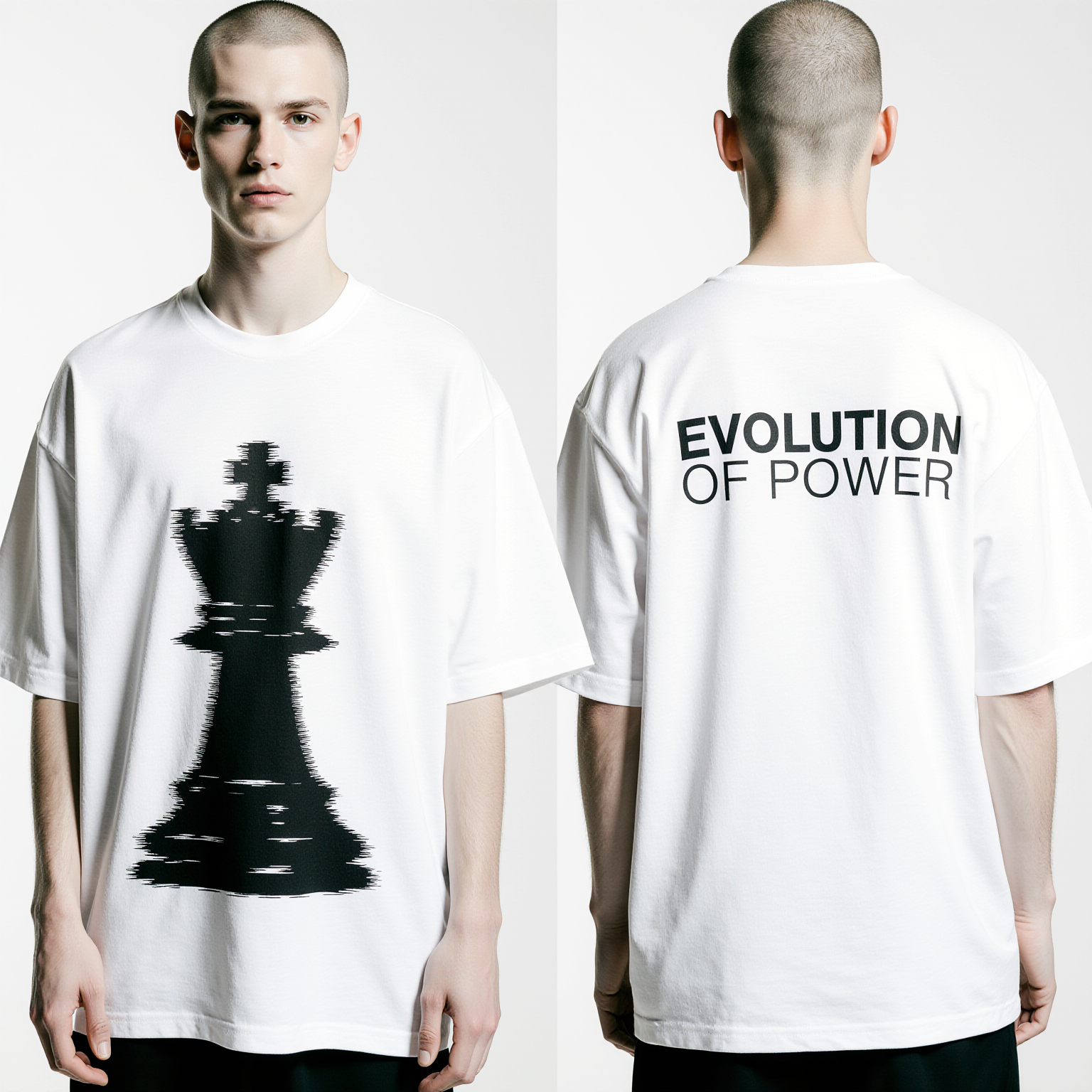 Oversized White T-Shirt for Men – Chess King Graphic – Streetwear "Evolution of Power"