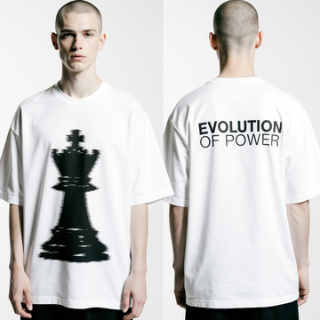 Oversized White T-Shirt for Men – Chess King Graphic – Streetwear "Evolution of Power"