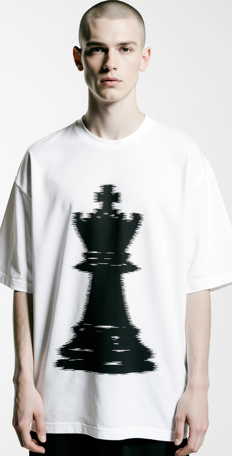 Oversized White T-Shirt for Men – Chess King Graphic – Streetwear "Evolution of Power"