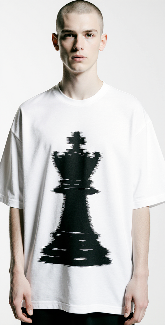 Oversized White T-Shirt for Men – Chess King Graphic – Streetwear "Evolution of Power"