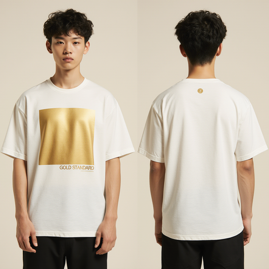 Men’s Oversized White T-Shirt – “GOLD STANDARD” Premium Streetwear Tee