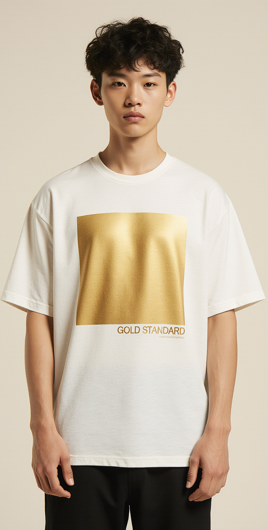 Men’s Oversized White T-Shirt – “GOLD STANDARD” Premium Streetwear Tee