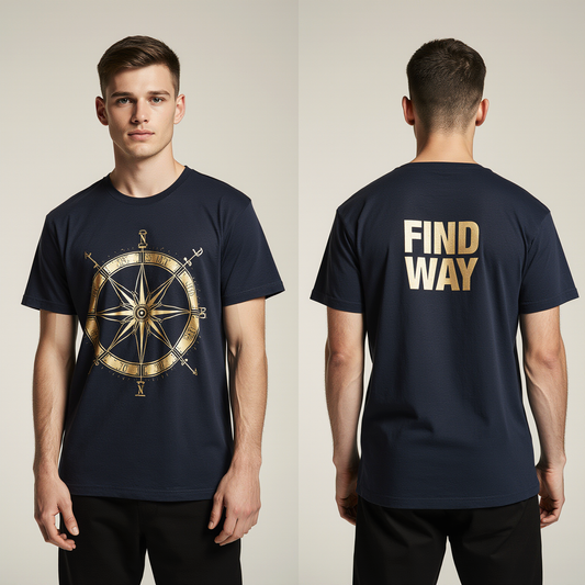 Men’s Oversized Navy T-Shirt – “FIND WAY” Compass Graphic Premium Streetwear Tee