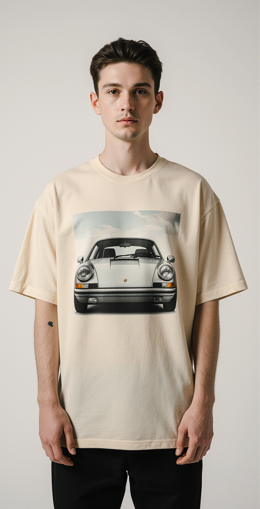 Dream Chaser Oversized T-Shirt | Vintage Car Graphic Streetwear Tee for Men & Women | Beige Urban Fashion Top