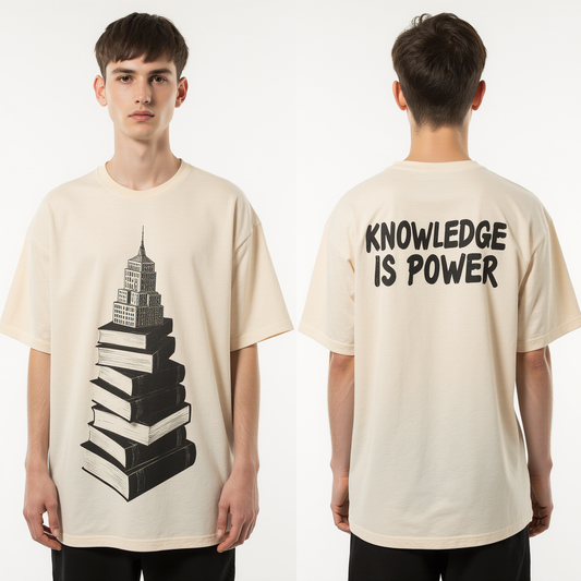 Oversized “Knowledge Is Power” T-Shirt – Streetwear Graphic Tee | Book Tower Print