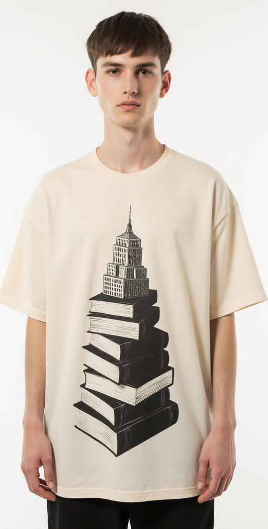 Oversized “Knowledge Is Power” T-Shirt – Streetwear Graphic Tee | Book Tower Print
