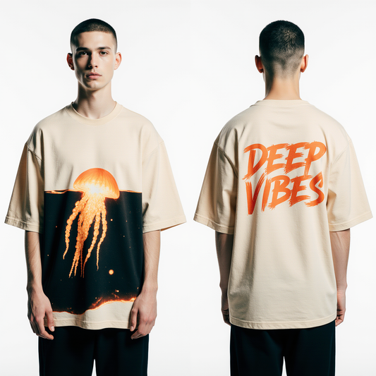 Oversized “Deep Vibes” Streetwear T-Shirt – Neon Jellyfish Graphic Tee | Urban Fashion