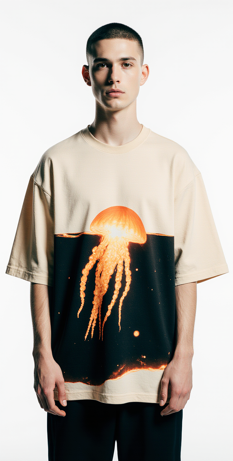 Oversized “Deep Vibes” Streetwear T-Shirt – Neon Jellyfish Graphic Tee | Urban Fashion