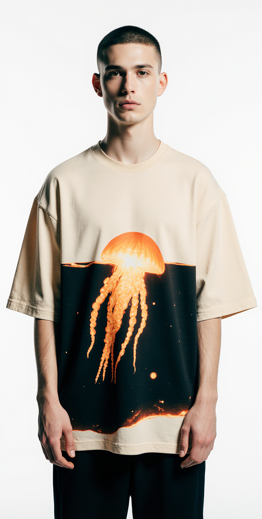 Oversized “Deep Vibes” Streetwear T-Shirt – Neon Jellyfish Graphic Tee | Urban Fashion