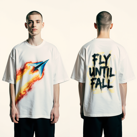 Oversized “Fly Until Fall” Streetwear T-Shirt – Paper Airplane Graphic Tee | Urban Fashion