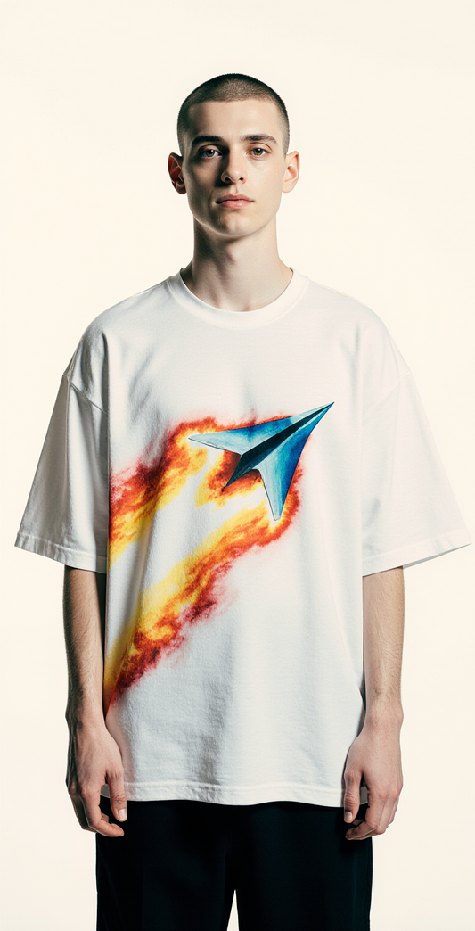 Oversized “Fly Until Fall” Streetwear T-Shirt – Paper Airplane Graphic Tee | Urban Fashion