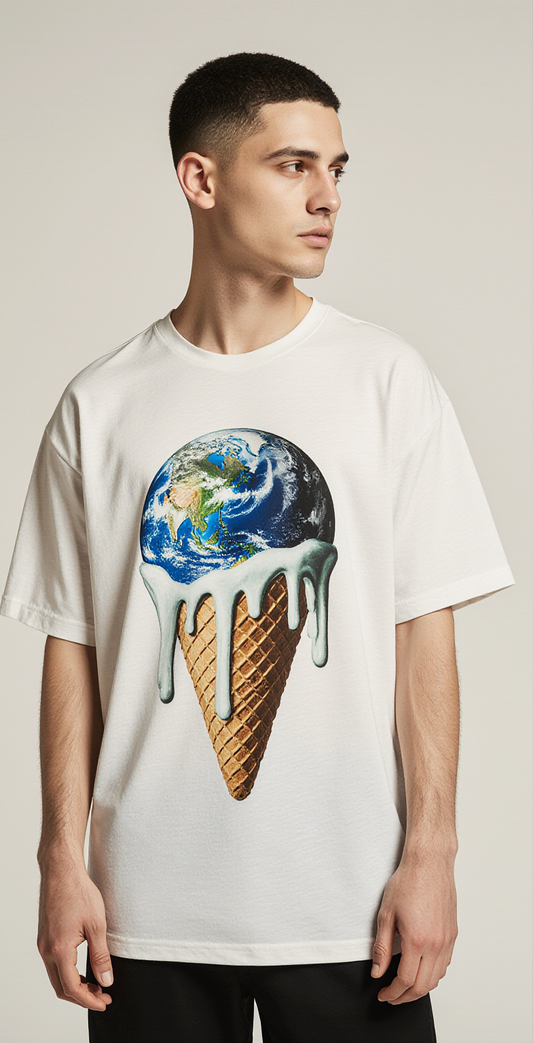 Oversized Earth Melting Ice Cream T-Shirt – Climate Change Streetwear Tee | Too Hot Last