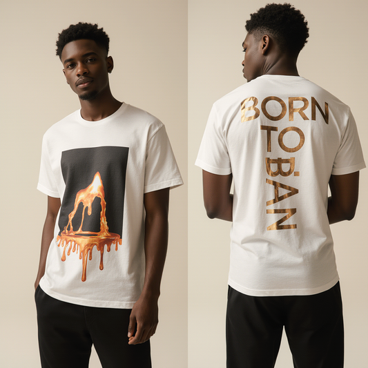 Oversized Streetwear T-Shirt "Born to Burn" – White Graphic Tee with Melting Candle Flame Print