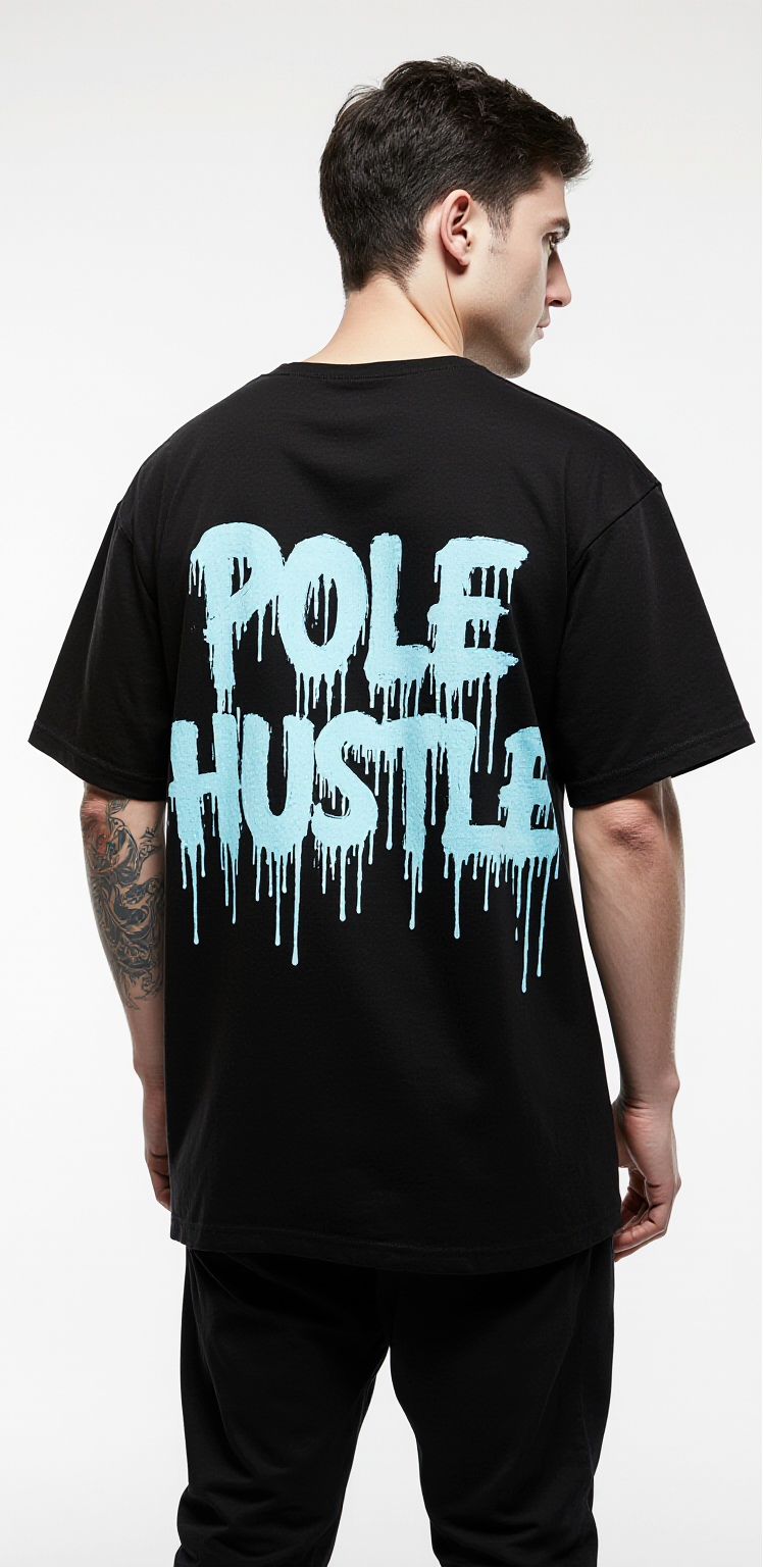 Pole Hustle Oversized Christmas T-Shirt – Black Urban Holiday Graphic Tee | Streetwear Style