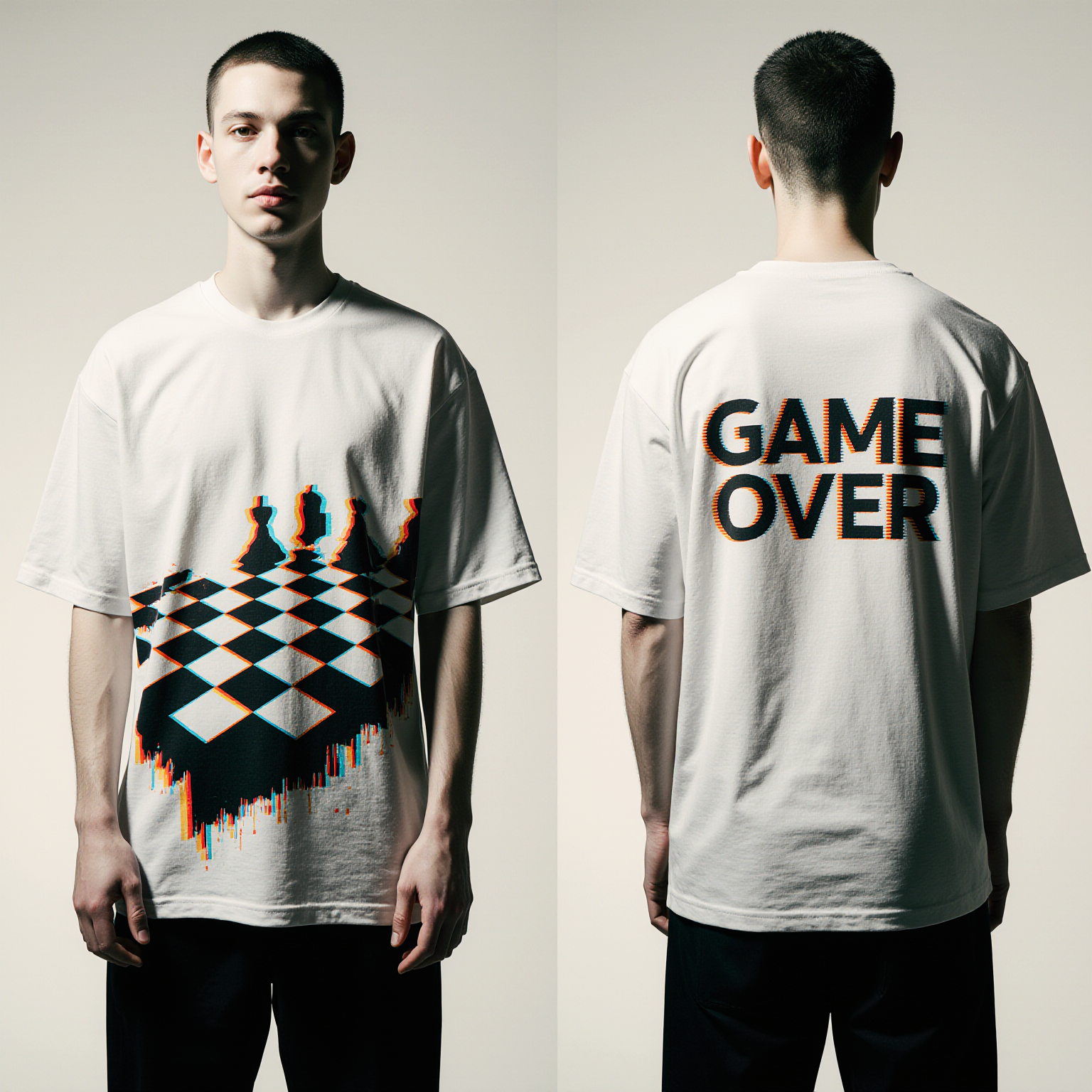 Oversized Streetwear T-Shirt – Game Over Chessboard Graphic | Trendy Gamer & Urban Fashion Tee