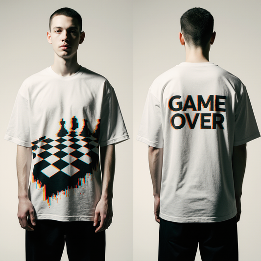 Oversized Streetwear T-Shirt – Game Over Chessboard Graphic | Trendy Gamer & Urban Fashion Tee