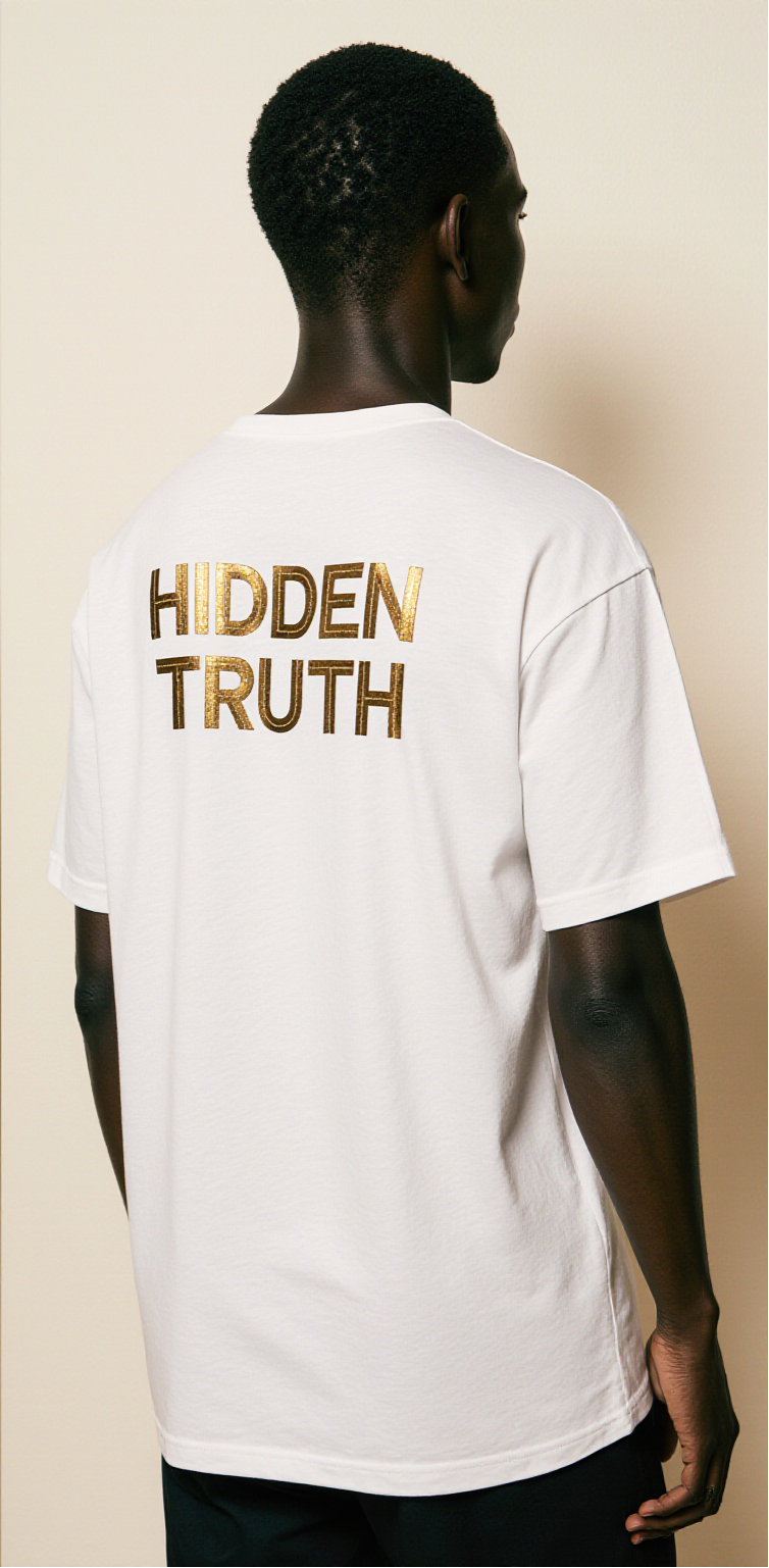 Oversized Streetwear T-Shirt "Hidden Truth" – White Graphic Tee with Gold Mask Design