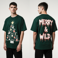Merry & Wild Oversized Christmas T-Shirt – Dark Green Graphic Holiday Tee | Trendy Streetwear