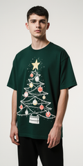 Merry & Wild Oversized Christmas T-Shirt – Dark Green Graphic Holiday Tee | Trendy Streetwear