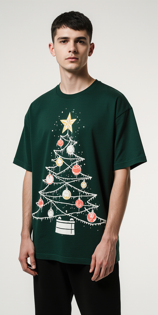 Merry & Wild Oversized Christmas T-Shirt – Dark Green Graphic Holiday Tee | Trendy Streetwear