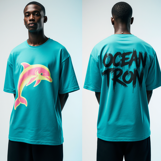 Oversized Streetwear T-Shirt – Ocean Tron Dolphin Graphic Tee | Trendy Urban Unisex Fashion