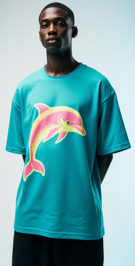 Oversized Streetwear T-Shirt – Ocean Tron Dolphin Graphic Tee | Trendy Urban Unisex Fashion