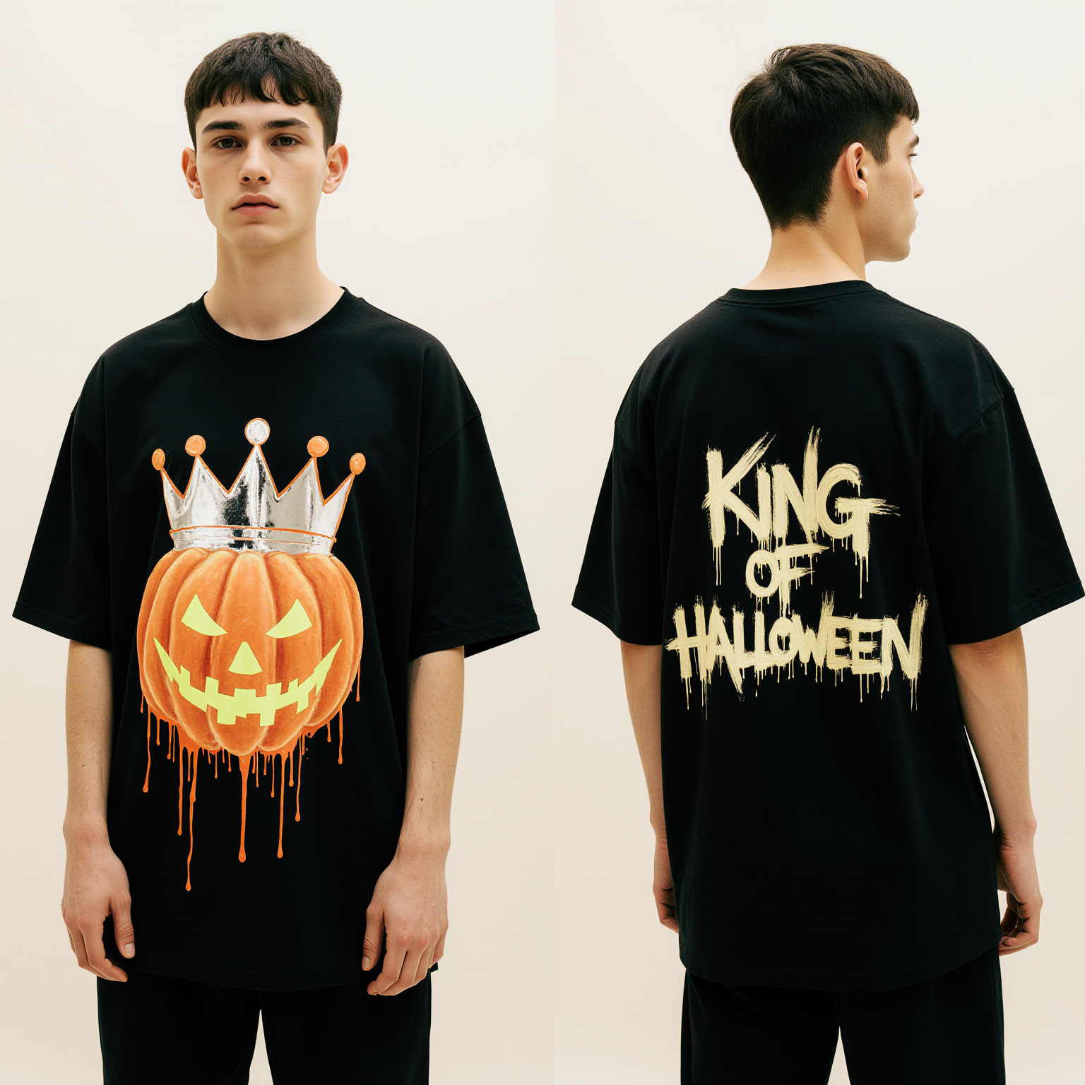 King of Halloween Oversized T-Shirt | Pumpkin Crown Graphic Tee for Men & Women | Spooky Streetwear Fashion