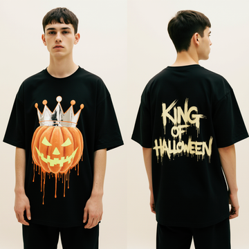 King of Halloween Oversized T-Shirt | Pumpkin Crown Graphic Tee for Men & Women | Spooky Streetwear Fashion