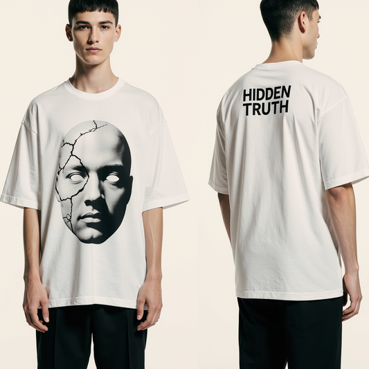 Oversized Streetwear T-Shirt – Hidden Truth Cracked Face Graphic | Minimalist Urban Fashion Tee