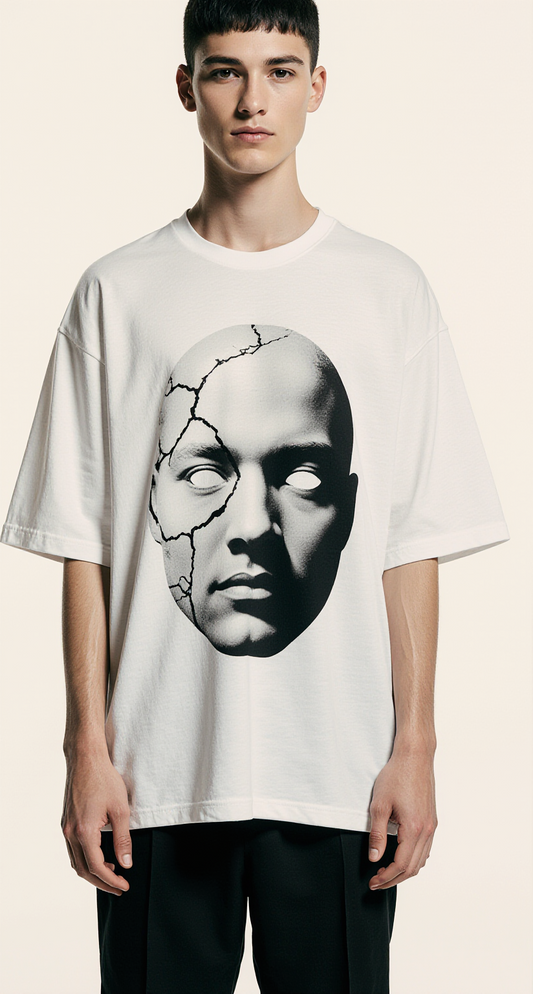 Oversized Streetwear T-Shirt – Hidden Truth Cracked Face Graphic | Minimalist Urban Fashion Tee
