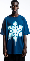Freeze Model Oversized T-Shirt – Urban Blue Snowflake Graphic Tee | Winter Streetwear Fashion