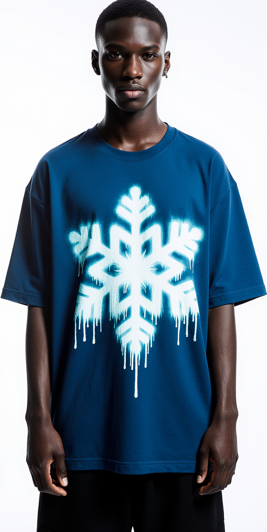 Freeze Model Oversized T-Shirt – Urban Blue Snowflake Graphic Tee | Winter Streetwear Fashion