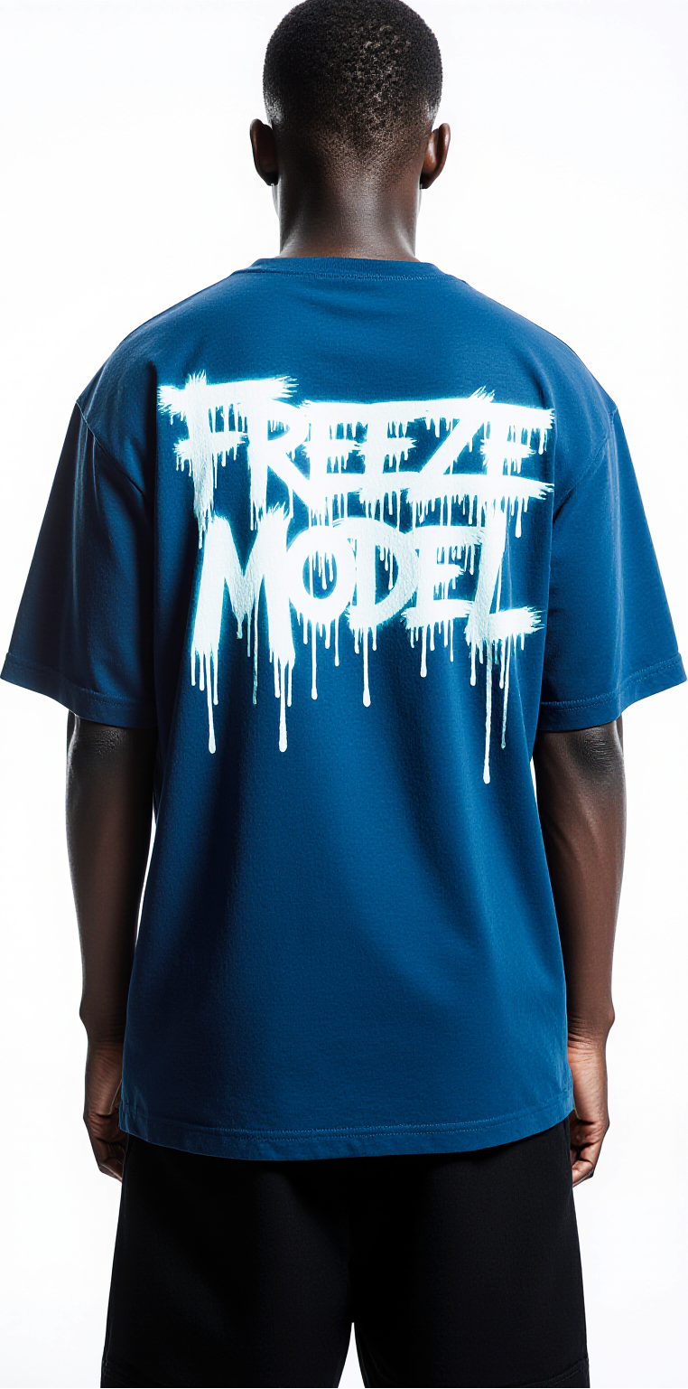 Freeze Model Oversized T-Shirt – Urban Blue Snowflake Graphic Tee | Winter Streetwear Fashion