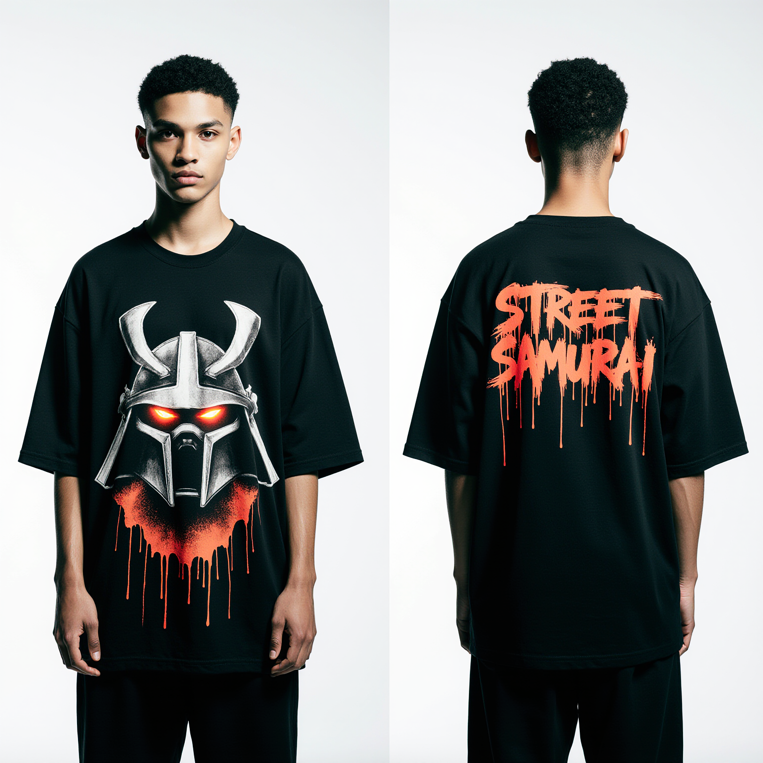 Oversized Street Samurai T-Shirt – Japanese Samurai Graphic Tee | Urban Streetwear Black Oversized Shirt