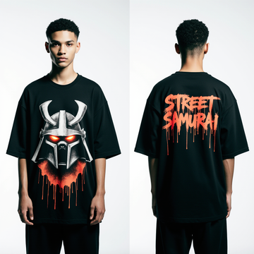Oversized Street Samurai T-Shirt – Japanese Samurai Graphic Tee | Urban Streetwear Black Oversized Shirt