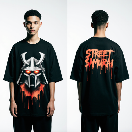 Oversized Street Samurai T-Shirt – Japanese Samurai Graphic Tee | Urban Streetwear Black Oversized Shirt