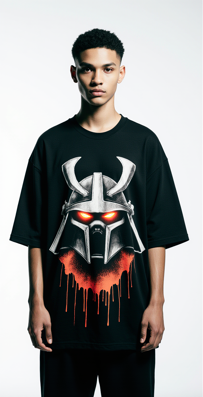 Oversized Street Samurai T-Shirt – Japanese Samurai Graphic Tee | Urban Streetwear Black Oversized Shirt