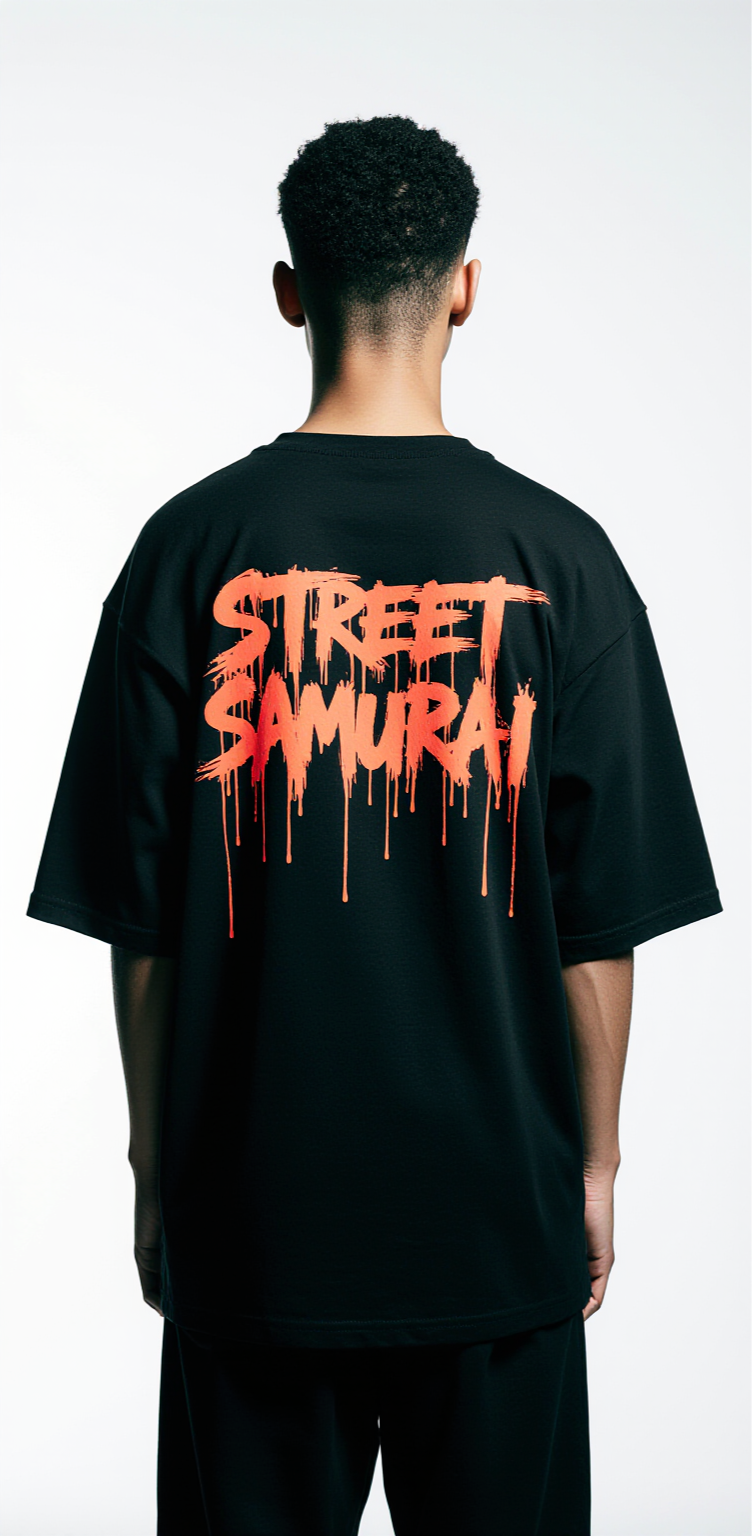 Oversized Street Samurai T-Shirt – Japanese Samurai Graphic Tee | Urban Streetwear Black Oversized Shirt