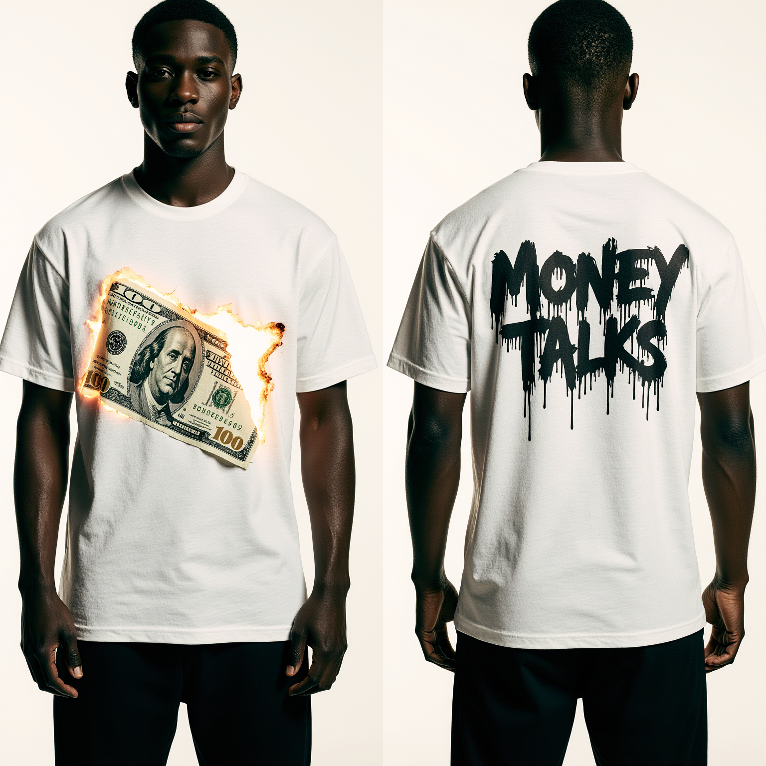 Oversized Streetwear T-Shirt – Money Talks Graphic | Burning Dollar Hip Hop Tee