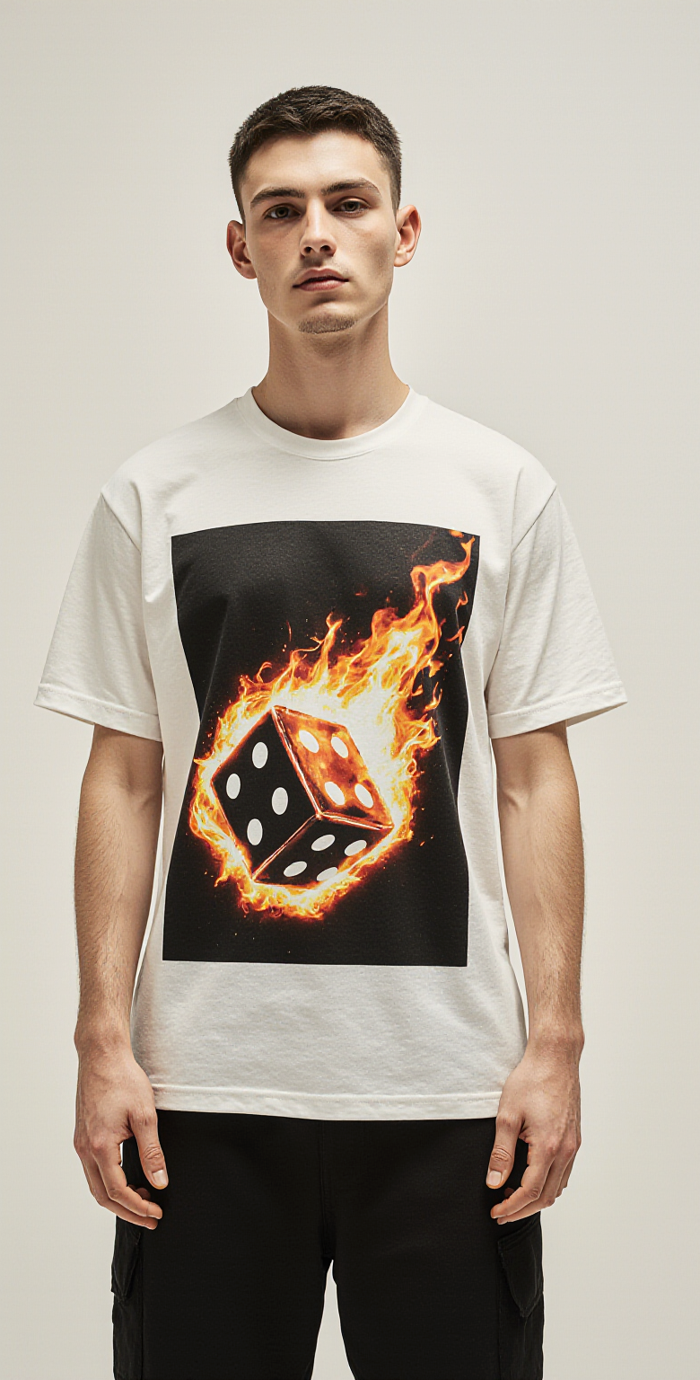 Oversized Streetwear T-Shirt – Play or Die Dice Graphic | Flame Casino Urban Tee