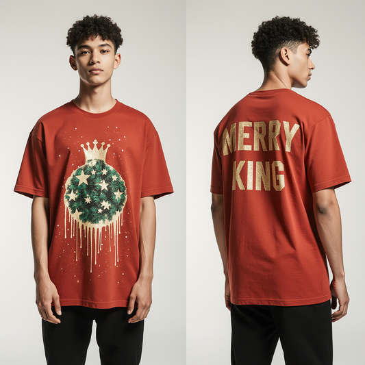 Merry King T-Shirt – Oversized Red Christmas Graphic Tee | Urban Holiday Streetwear