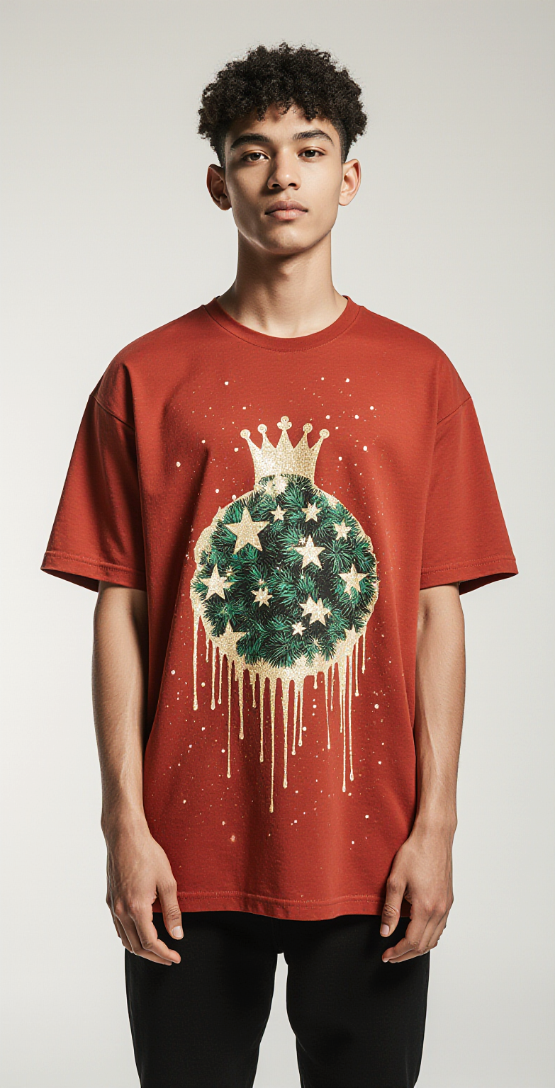 Merry King T-Shirt – Oversized Red Christmas Graphic Tee | Urban Holiday Streetwear