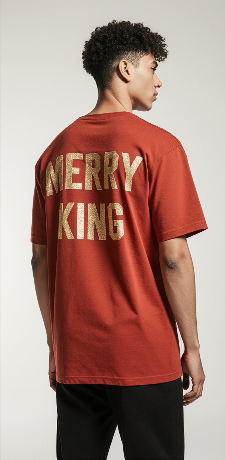 Merry King T-Shirt – Oversized Red Christmas Graphic Tee | Urban Holiday Streetwear