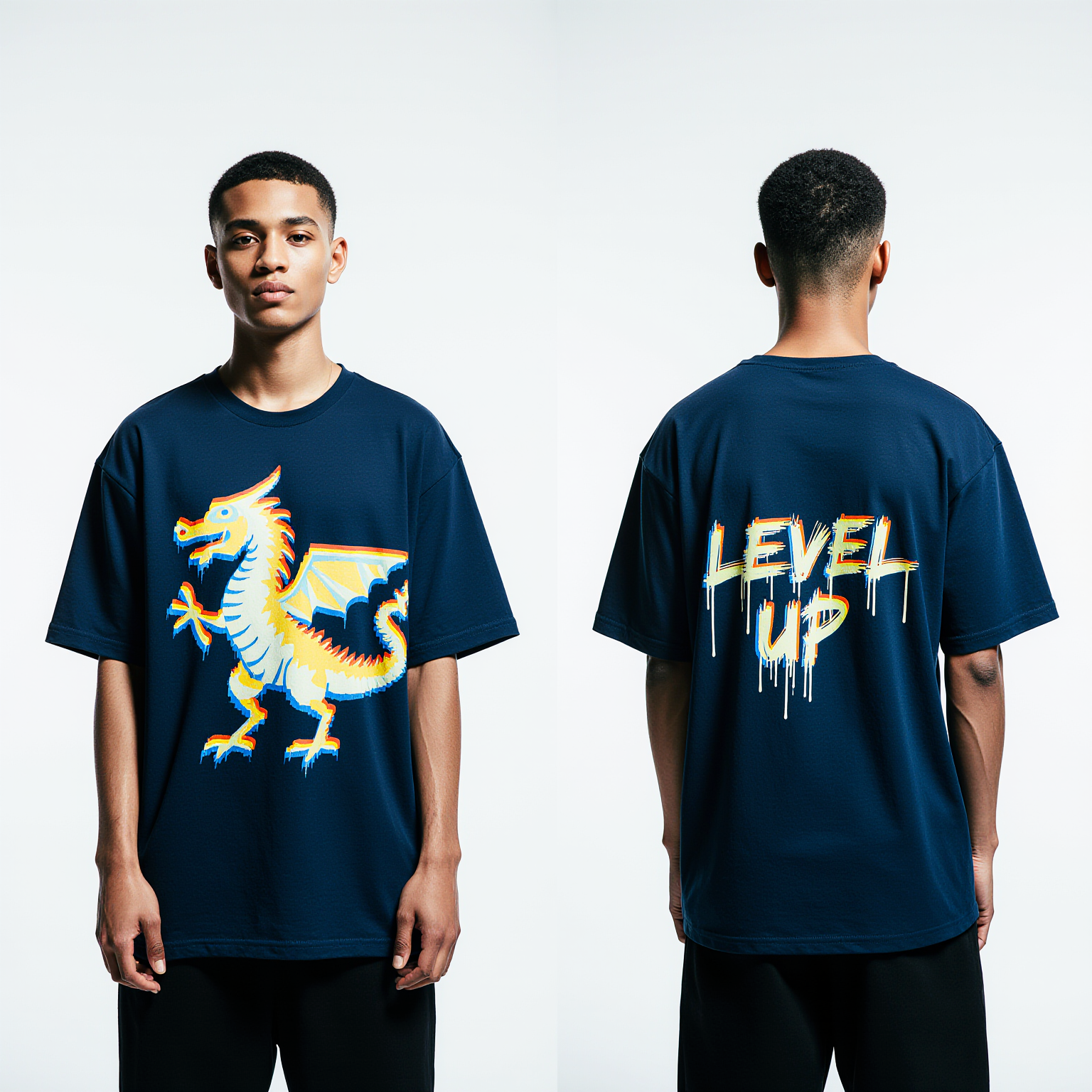 Oversized Dragon Graphic T-Shirt – Level Up Gamer Streetwear Tee | Retro Anime Oversized Shirt